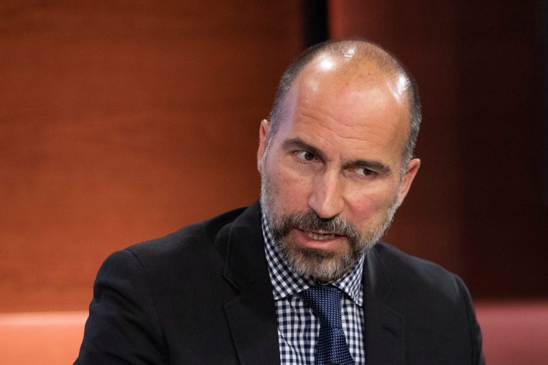 FILE - In this Sept. 25, 2019, file photo Dara Khosrowshahi, CEO of Uber, speaks at the Bloomberg Global Business Forum in New York. Khosrowshahi called the murder of Washington Post columnist Jamal Khashoggi a mistake in an interview on Axios on HBO. Khosrowshahi later said he regretted his comments. (AP Photo/Mark Lennihan, File)