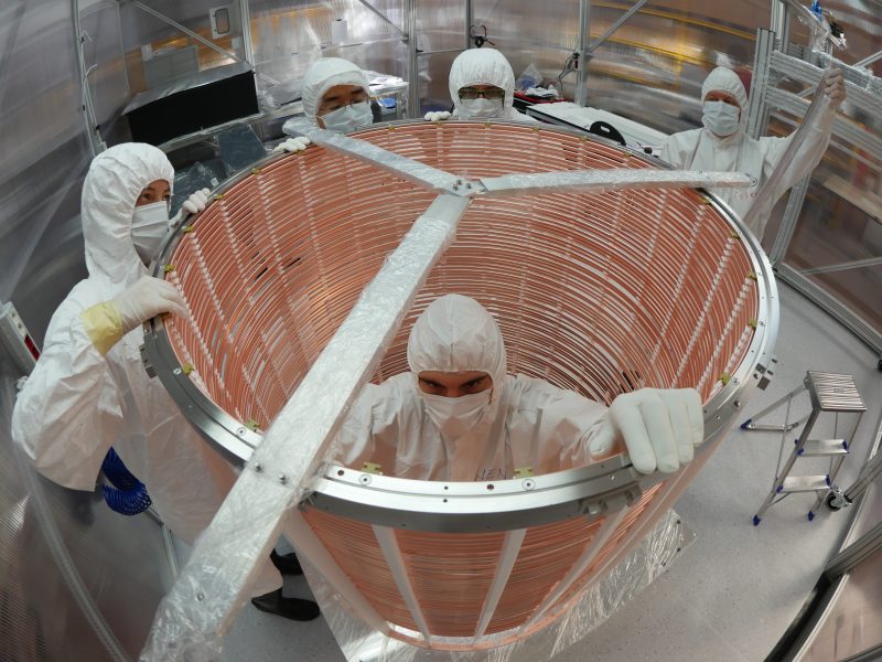 Engineers assembled the Xenon experiment's electric field cage.