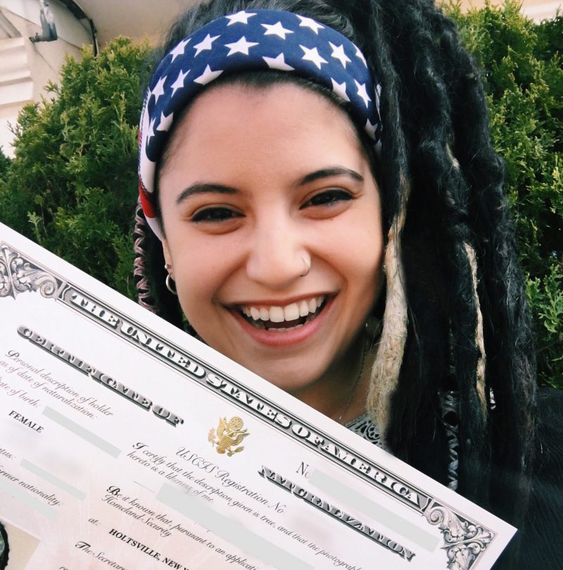 Shayanne Gal with Naturalization Certificate