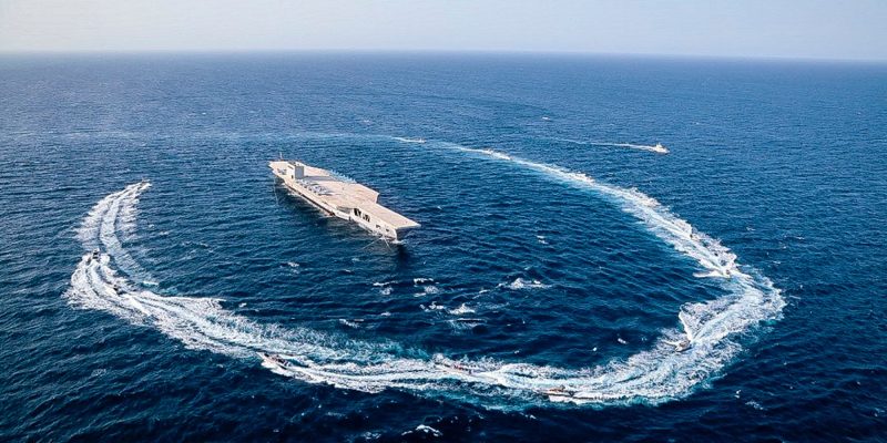 Iran strait of hormuz exercise on replica US aircraft carrier