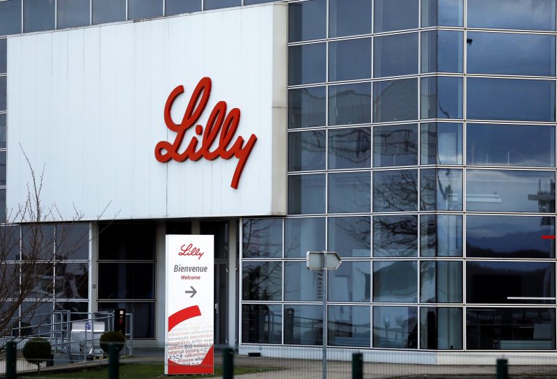 FILE PHOTO: The logo of Lilly is seen on a wall of the Lilly France company unit, part of the Eli Lilly and Co drugmaker group, in Fegersheim near Strasbourg, France, February 1, 2018. Picture taken February 1, 2018. REUTERS/Vincent Kessler