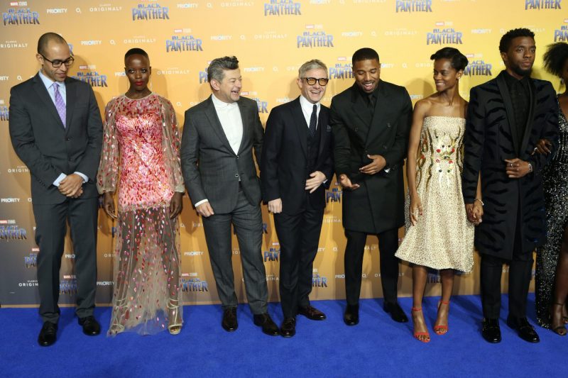 Moore, far left, and Boseman, far right, at the premiere of 