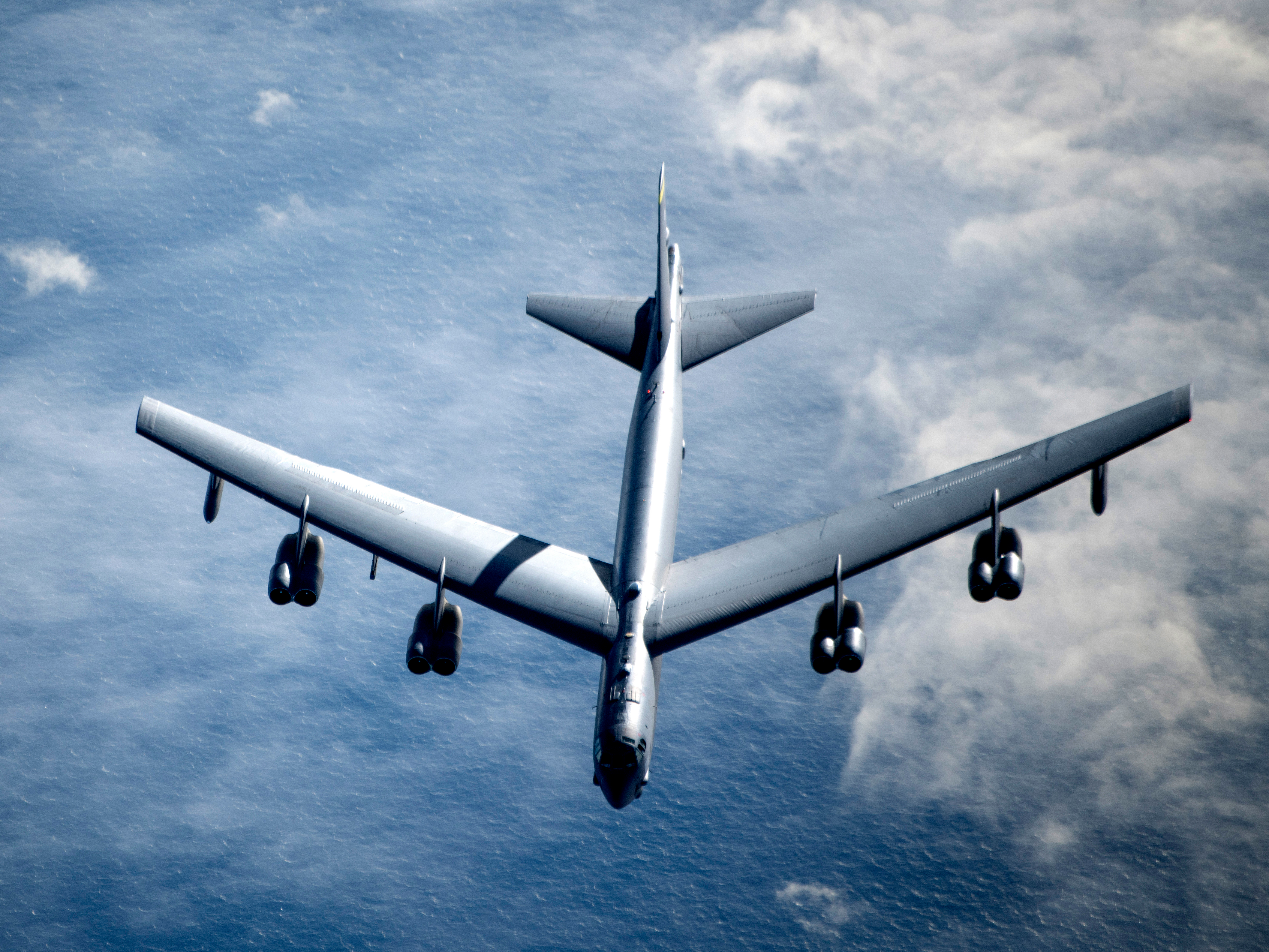 A US B-52H Stratofortress bomber during a strategic bomber mission on May 7, 2020.