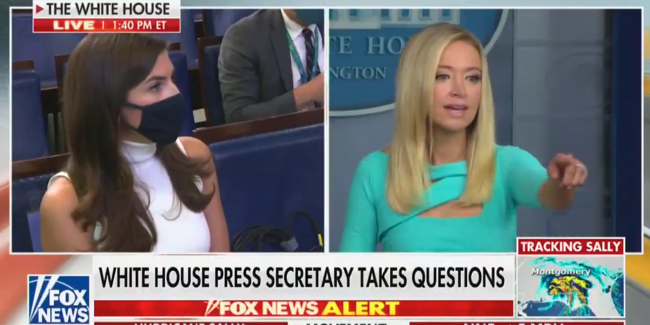 White House press secretary Kayleigh McEnany takes a question from CNN's Kaitlan Collins