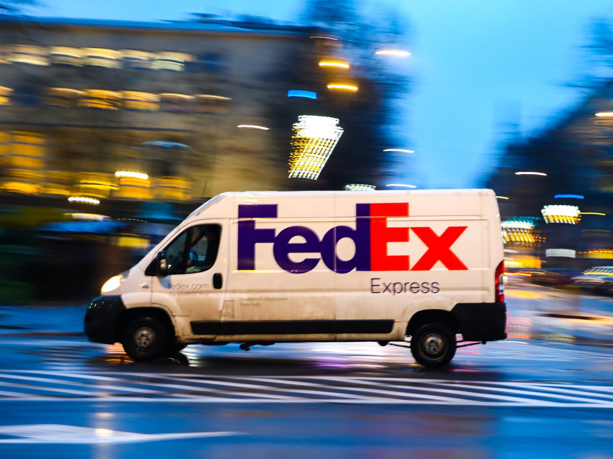FedEx van in transport with packages