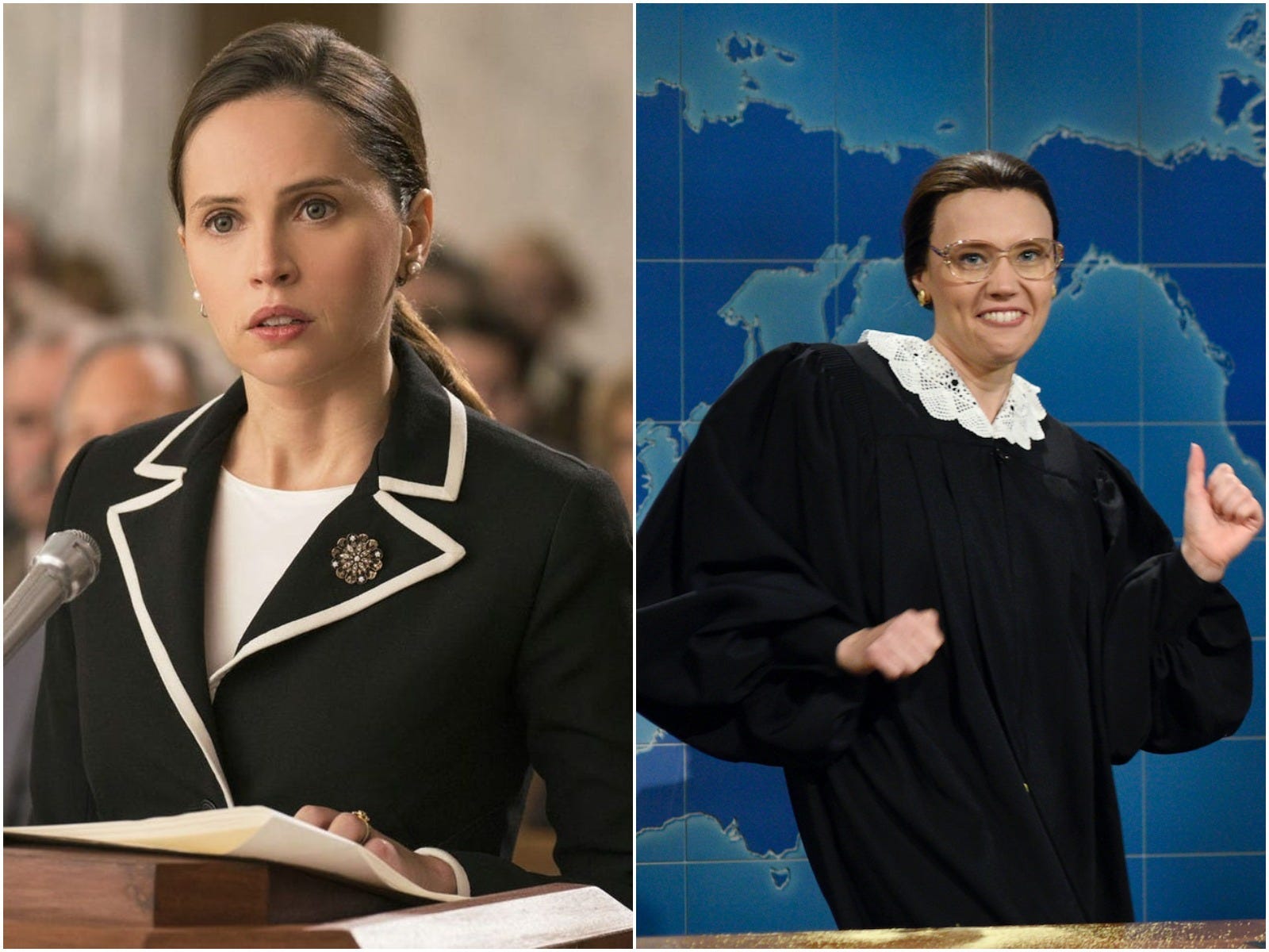 Felicity Jones, left, and Kate McKinnon both portrayed Ruth Bader Ginsburg on-screen.