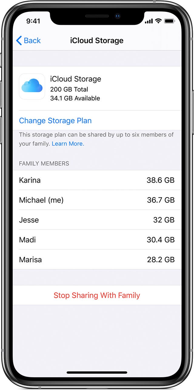 How to share iCloud storage 4