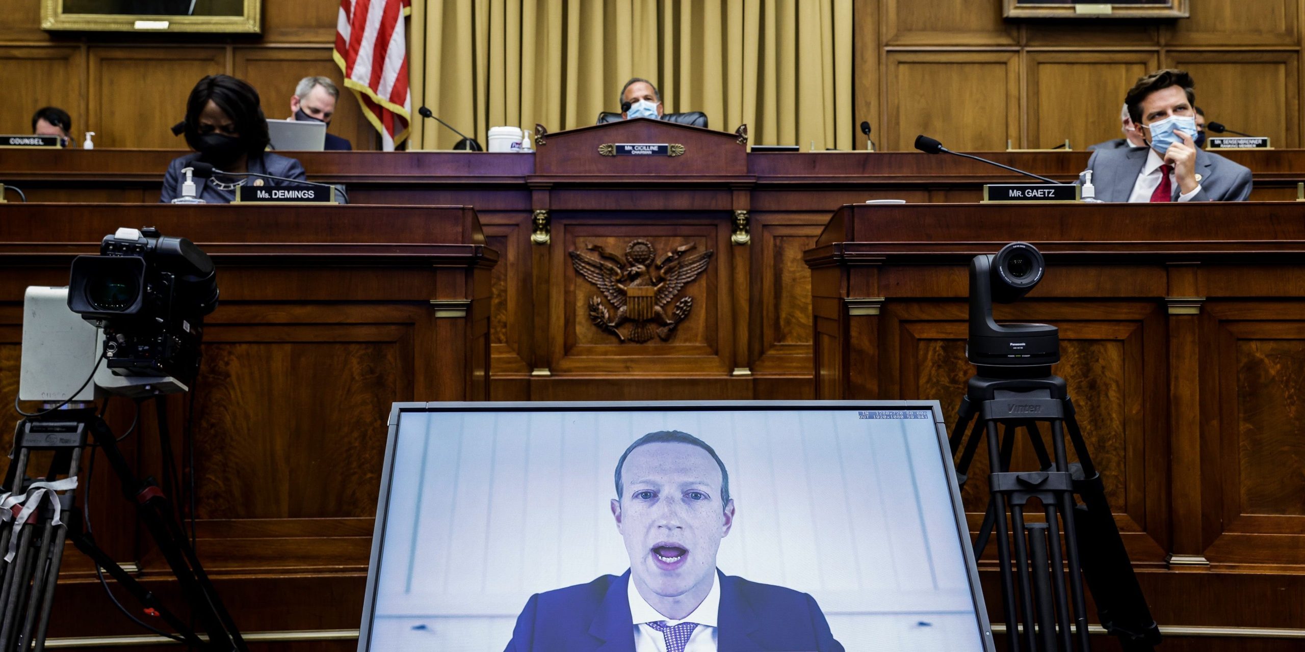 Facebook CEO Mark Zuckerberg testifies before the House Judiciary Subcommittee on Antitrust, Commercial and Administrative Law on "Online Platforms and Market Power" in the Rayburn House office Building on Capitol Hill in Washington, DC on July 29, 2020.