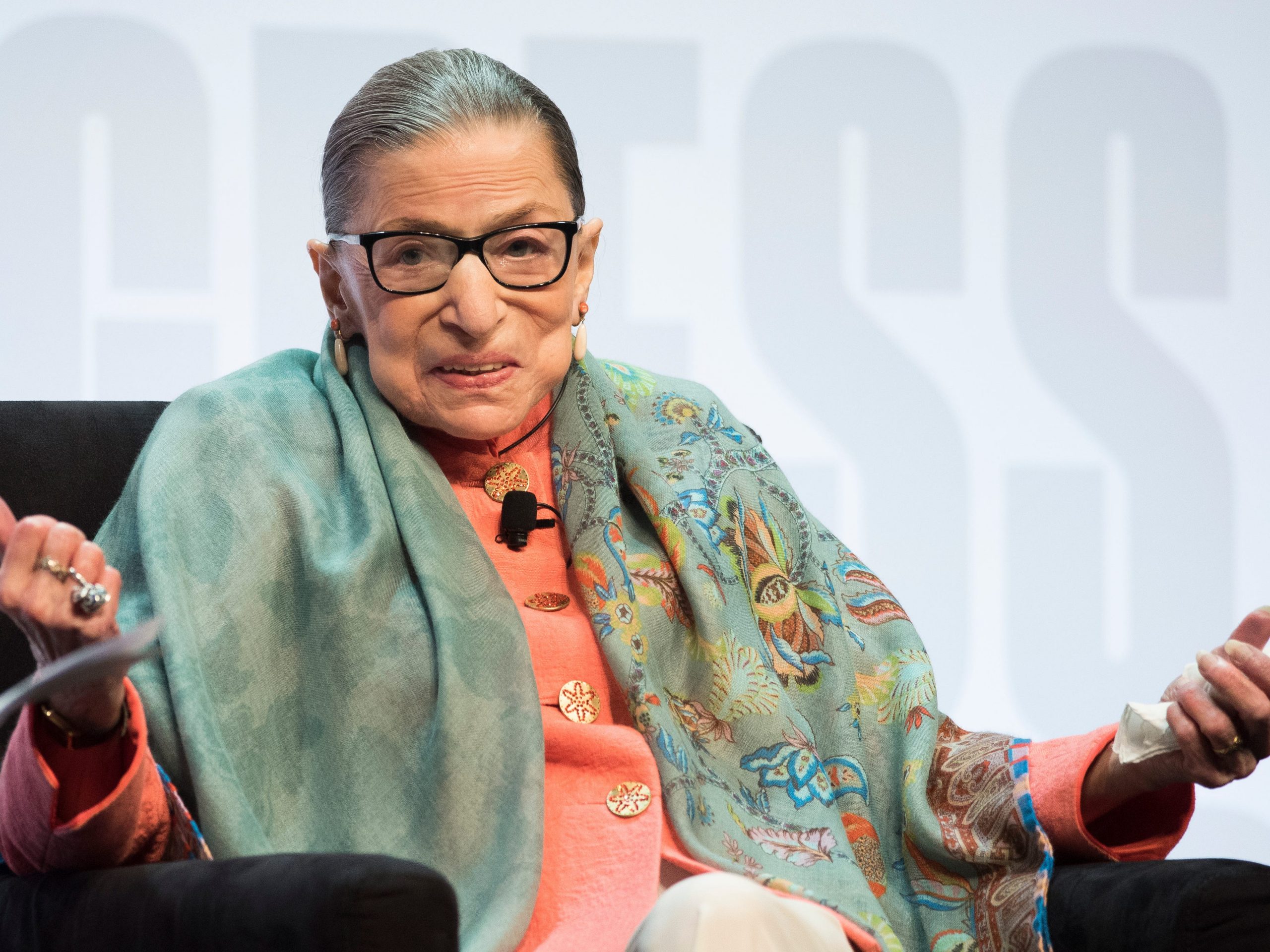 Supreme Court Associate Justice Ruth Bader Ginsburg speaks at the Library of Congress National Book Festival in Washington, Saturday, Aug. 31, 2019. (AP Photo/Cliff Owen)