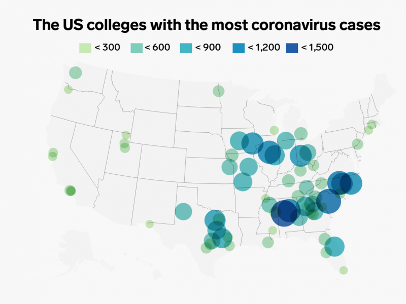 6o71P the us colleges with the most coronavirus cases