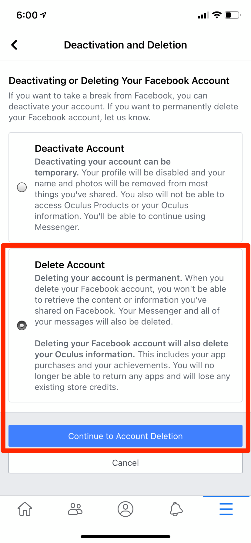 how to delete facebook account 5