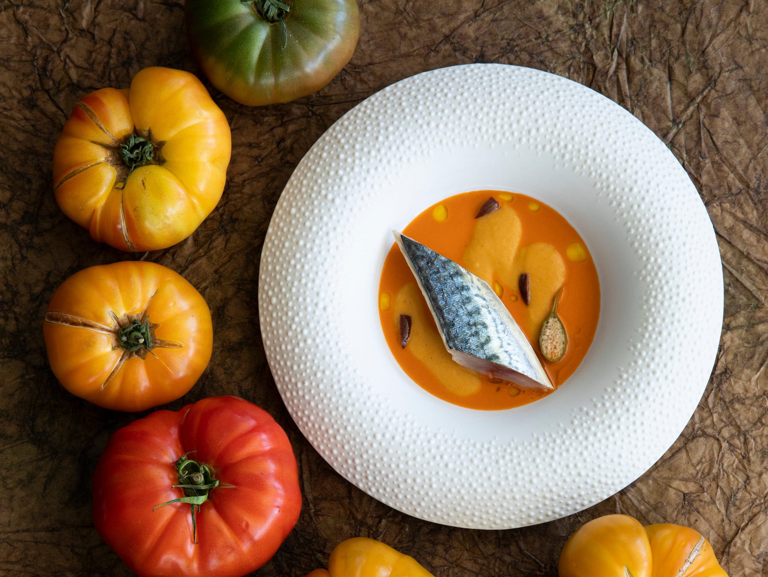 Mirazur Tomatoes and fish on fruit days (credit Matteo Carassale)
