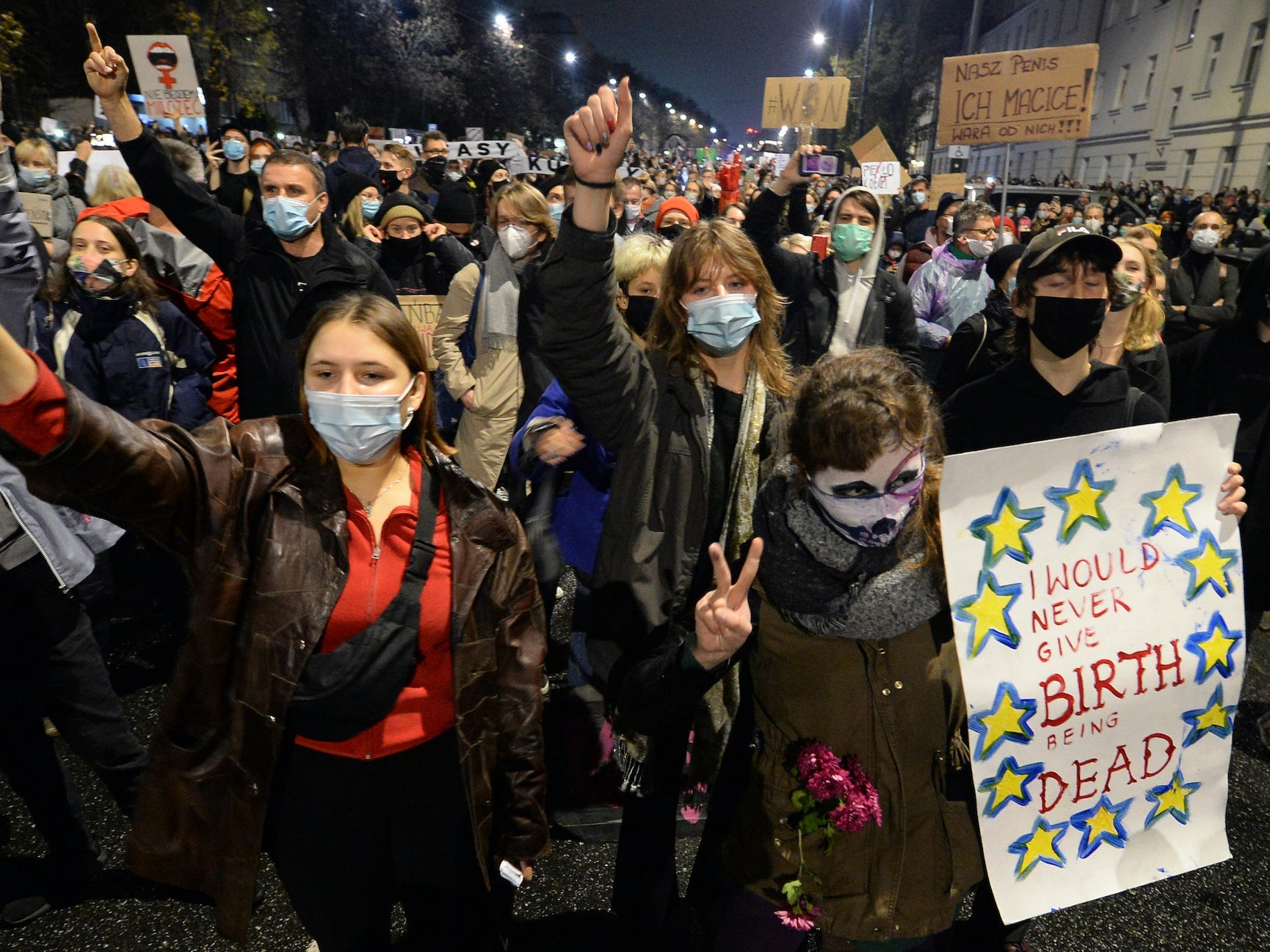 Protestors outside the home Deputy Prime Minister Jaroslaw Kaczynski in Warsaw.