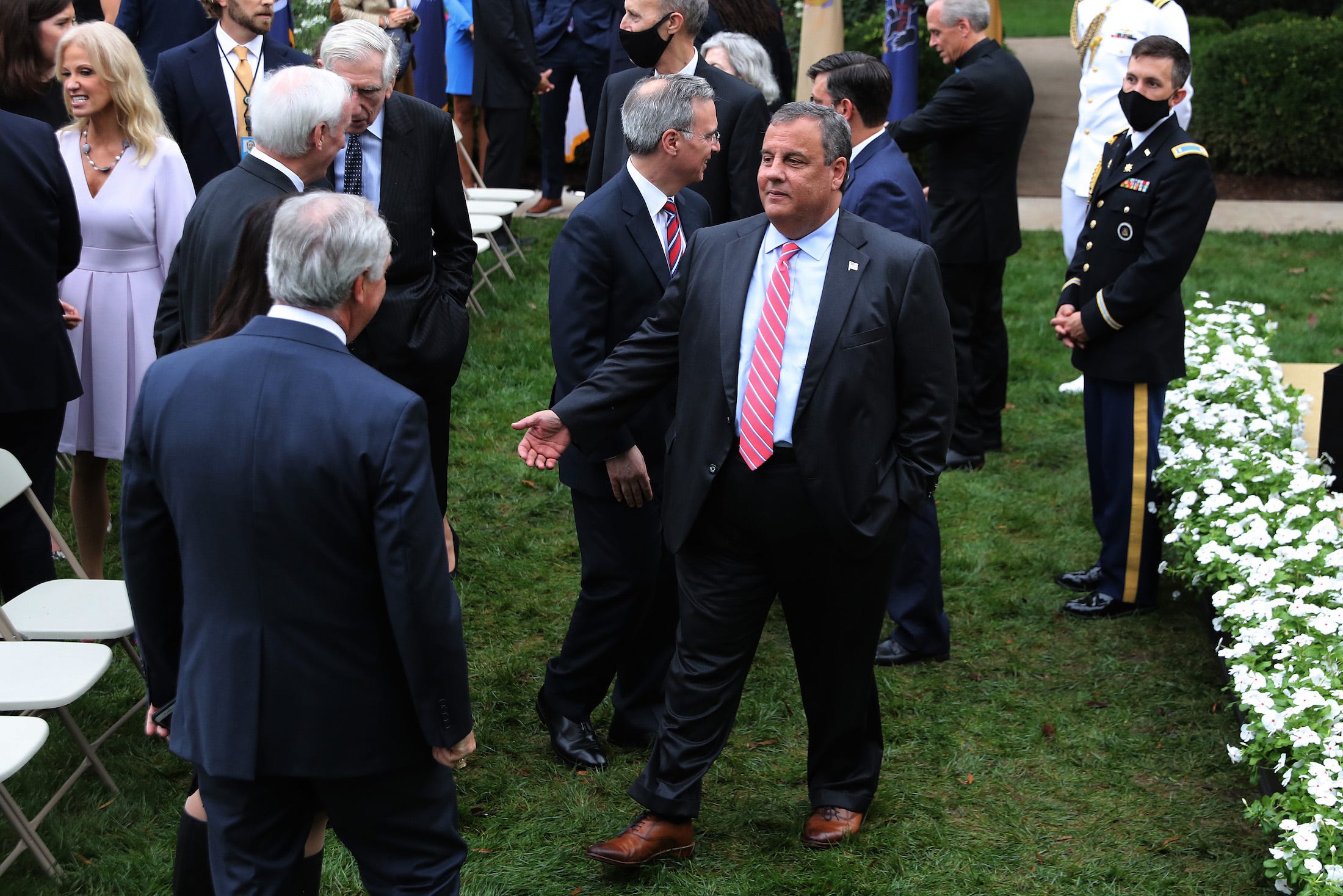 ACB rose garden event no distance  christie positive and shaking hands