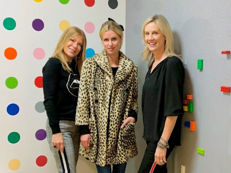(L-R) Denise Davies, Nicki Hilton, Karri Bowen Poole in Hilton's playroom for her two daughters in New York City.