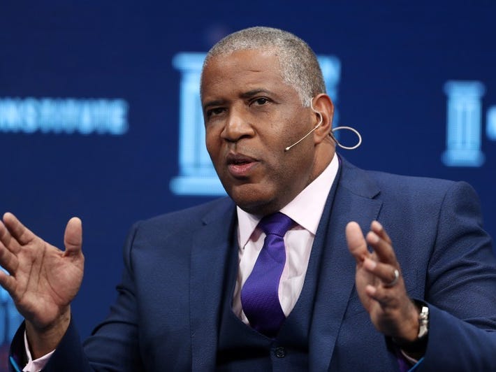 FILE PHOTO: Robert Smith, Founder, Chairman and CEO, Vista Equity Partners, speaks at the Milken Institute's 21st Global Conference in Beverly Hills, California, U.S. May 1, 2018. REUTERS/Lucy Nicholson