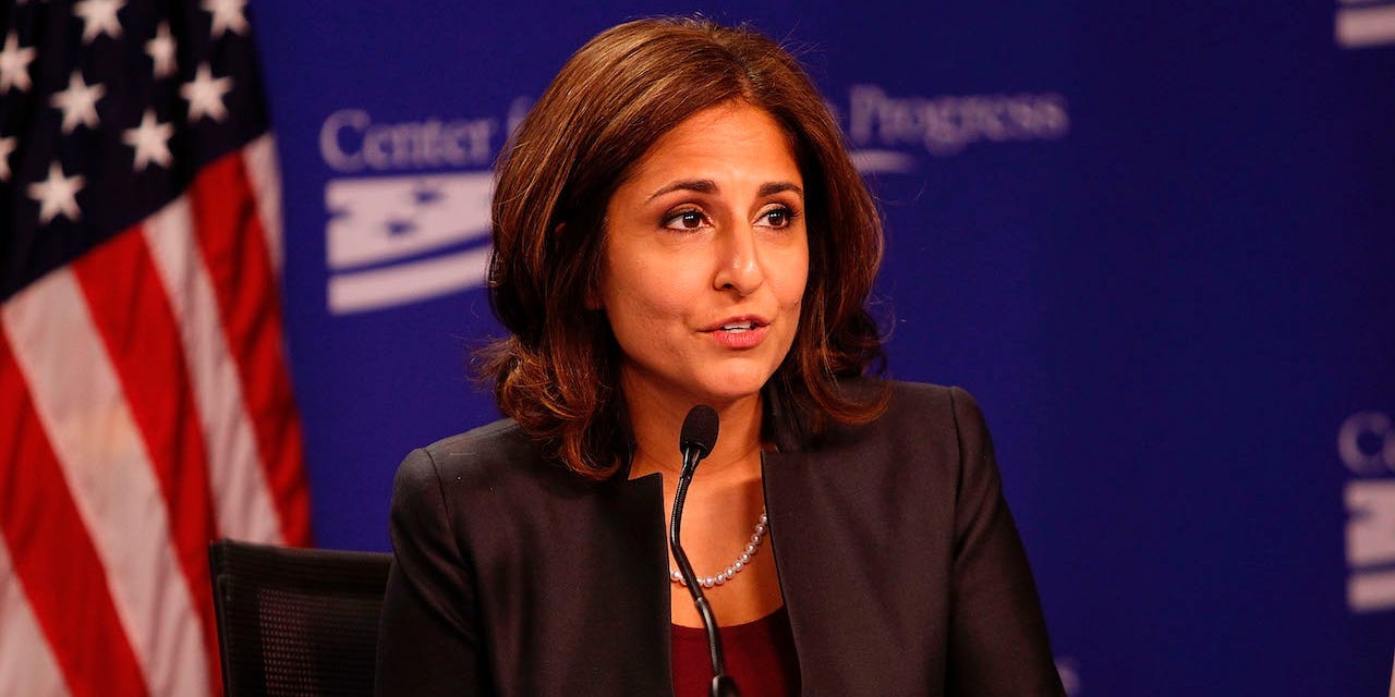 CAP President Neera Tanden moderates the "Why Women's Economic Security Matters For All" panel discussion at The Center For American Progress on September 18, 2014 in Washington, DC.