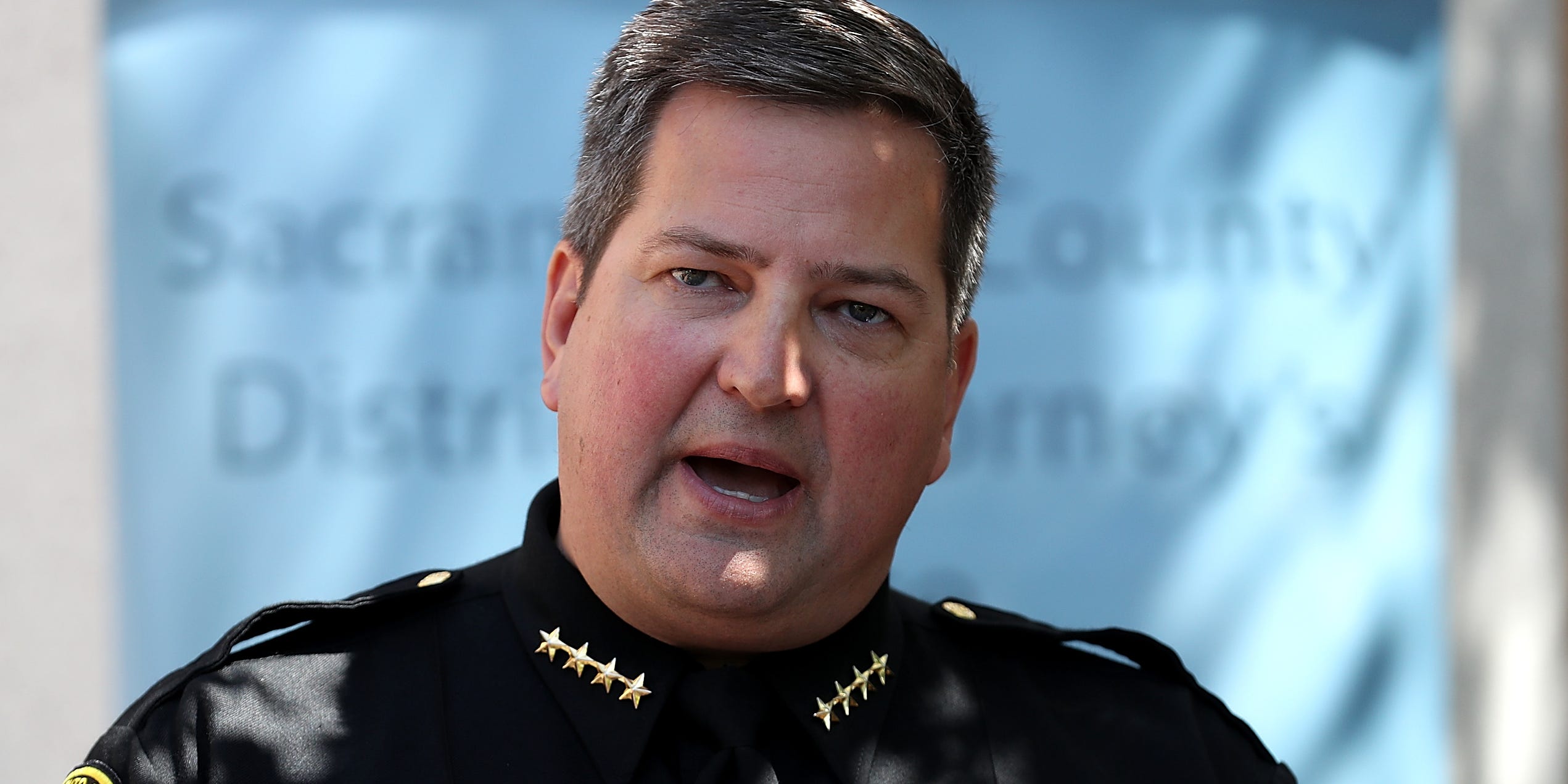 SACRAMENTO, CA - APRIL 25: Sacramento sheriff Scott Jones speaks about the arrest of accused rapist and killer Joseph James DeAngelo during a news conference on April 25, 2018 in Sacramento, California. Sacramento district attorney Anne Marie Schubert was joined by law enforcement officials from across California to announce the arrest of 72 year-old Joseph James DeAngelo who is believed to be the the East Area Rapist, also known as the Golden State Killer, who killed at least 12, raped over 45 people and burglarized hundreds of homes throughout California in the 1970s and 1980s. (Photo by Justin Sullivan/Getty Images)