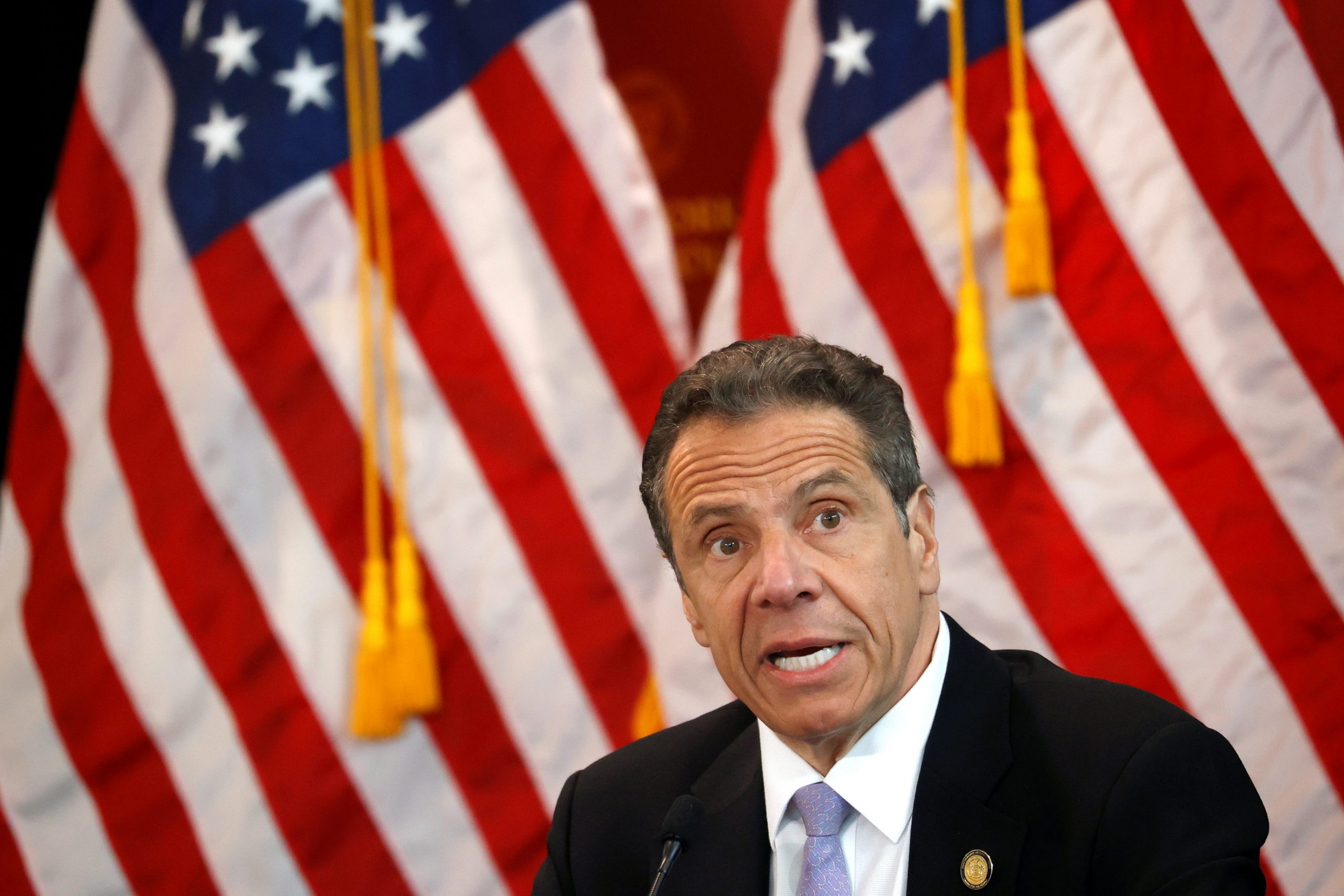 FILE PHOTO: New York Governor Andrew Cuomo speaks at his daily briefing at New York Medical College during the outbreak of the coronavirus disease (COVID-19) in Valhalla, New York, U.S., May 7, 2020. REUTERS/Mike Segar
