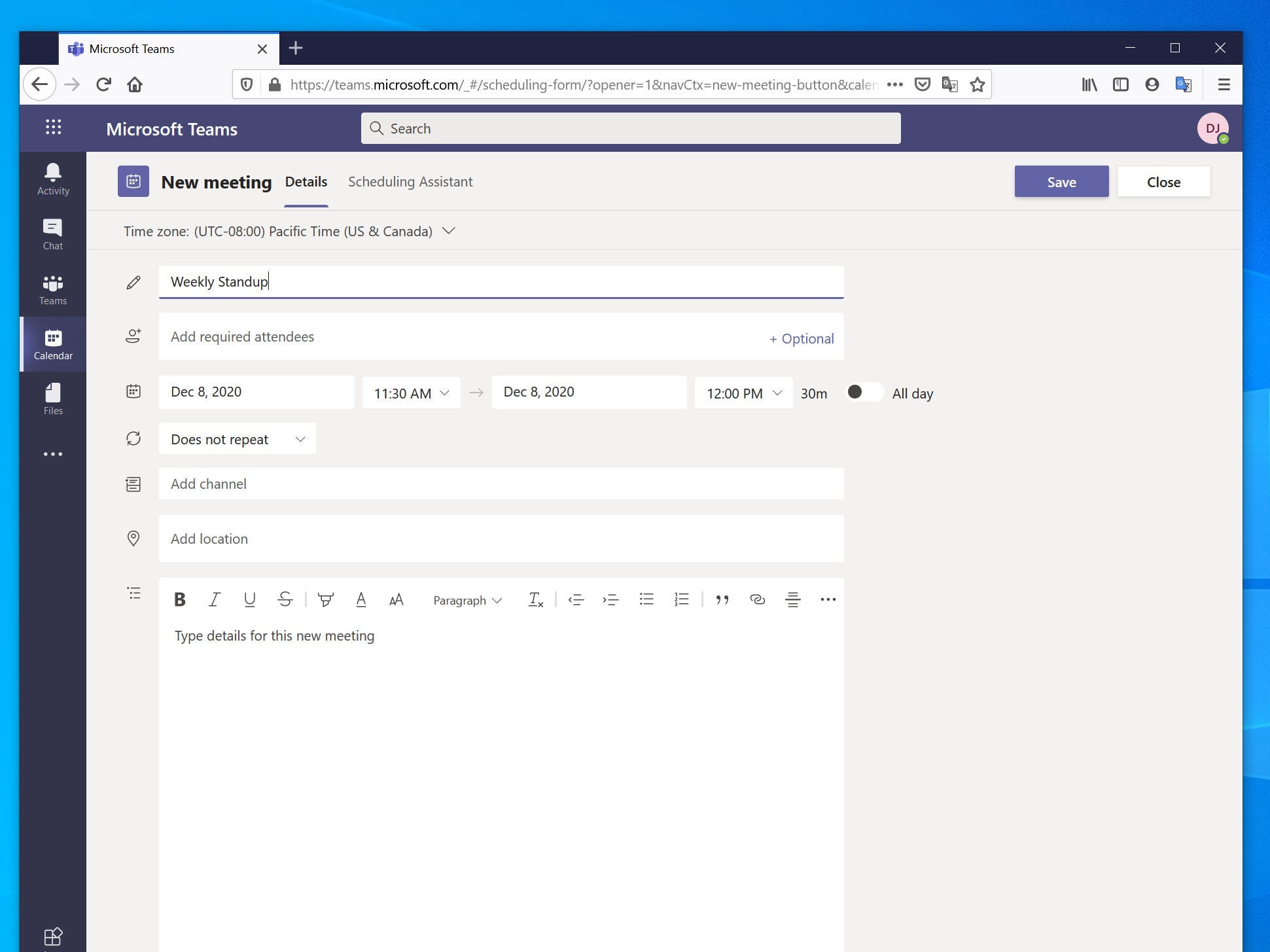 How to set up Microsoft Teams meeting 2