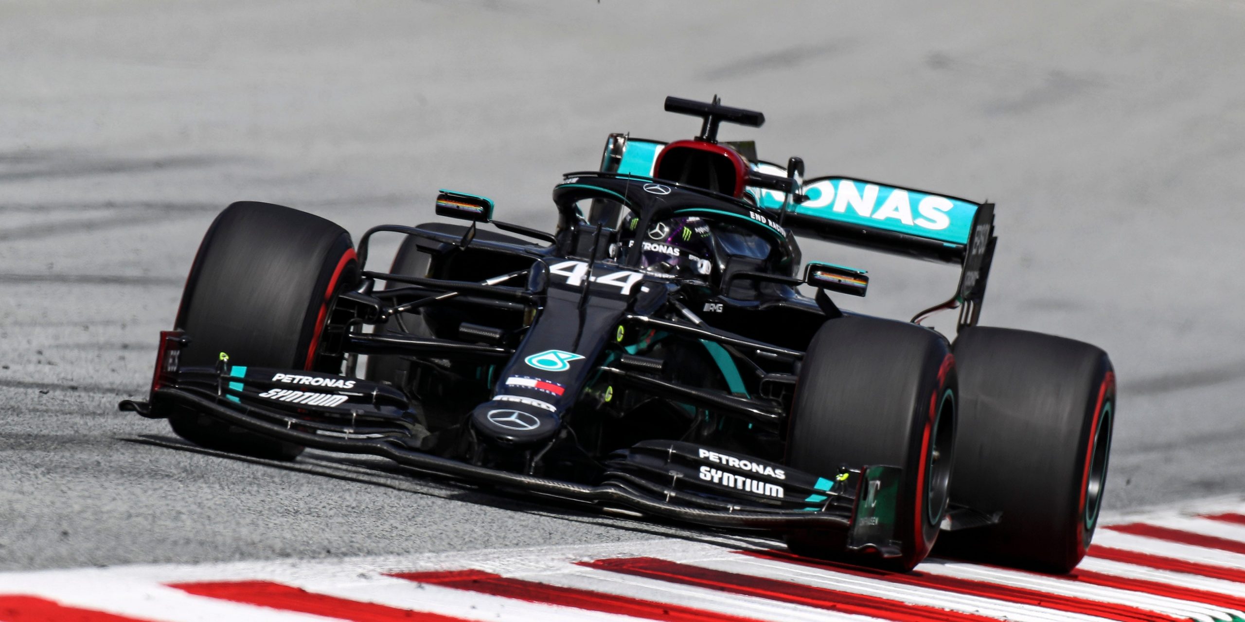 Mercedes driver Lewis Hamilton of Britain steers his car during the Styrian Formula One Grand Prix race at the Red Bull Ring racetrack in Spielberg, Austria, Sunday, July 12, 2020. (Mark Thompson/Pool via AP)