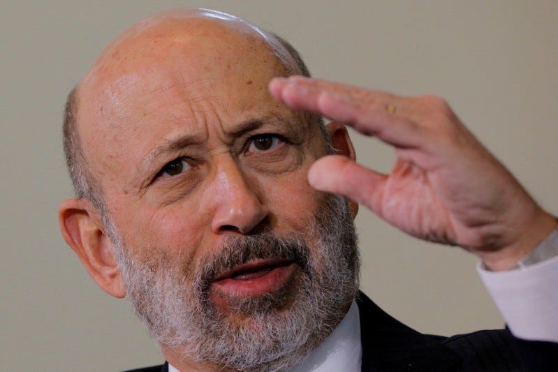 FILE PHOTO: Lloyd Blankfein, CEO of Goldman Sachs, speaks at the Boston College Chief Executives Club luncheon in Boston, MA, U.S., March 22, 2018.   REUTERS/Brian Snyder/File Photo