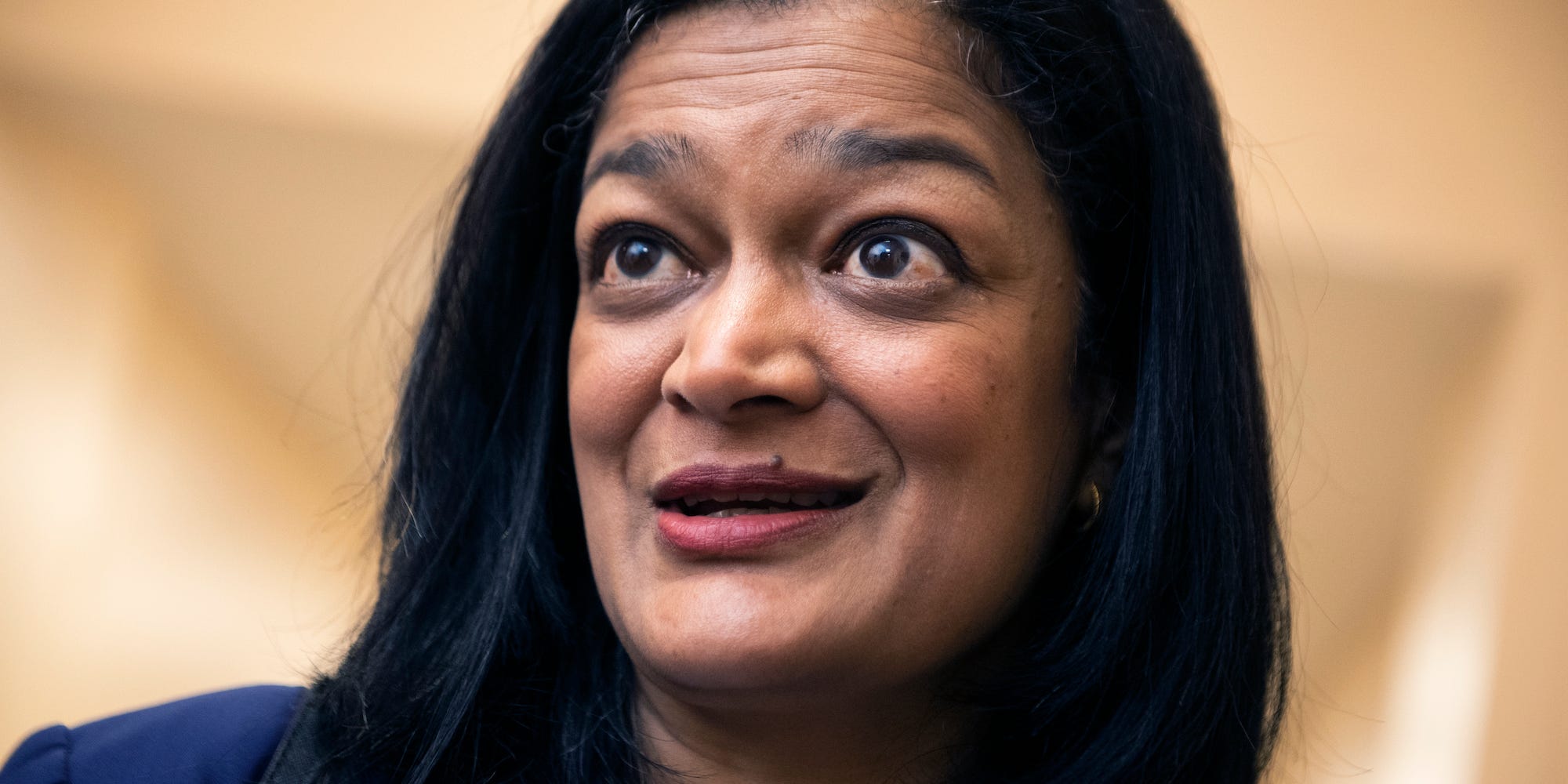 UNITED STATES - MARCH 3: Rep. Pramila Jayapal, D-Wash., talks with reporters after a meeting of the House Democratic Caucus in the Capitol on Tuesday, March 3, 2020. (Photo By Tom Williams/CQ-Roll Call, Inc via Getty Images)